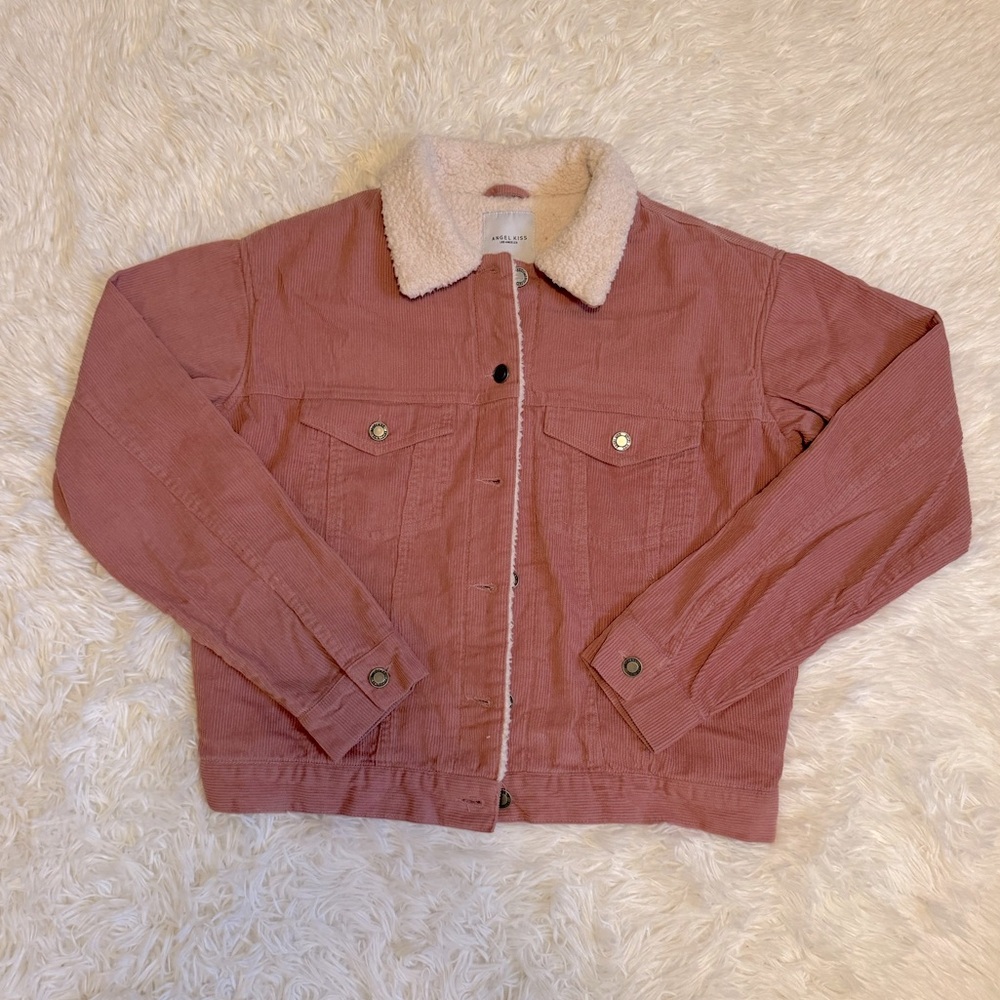 Angel Kiss Dusty Rose Corduroy Jacket with Cream Sherpa Collar